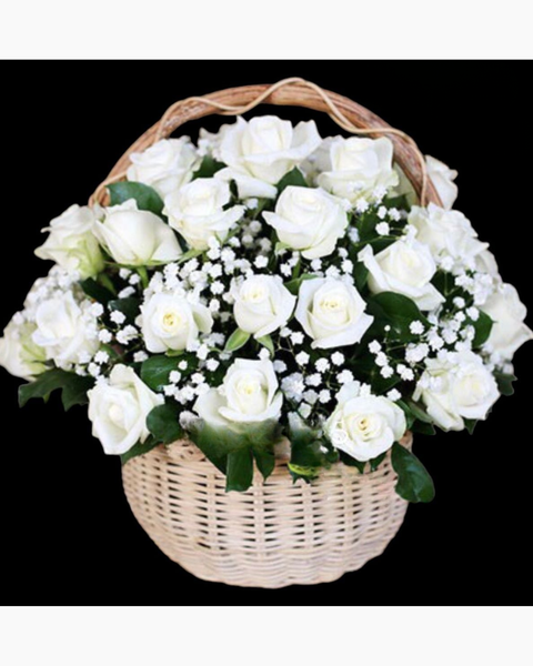 Giỏ Hoa Viếng: Rose White - GHV07