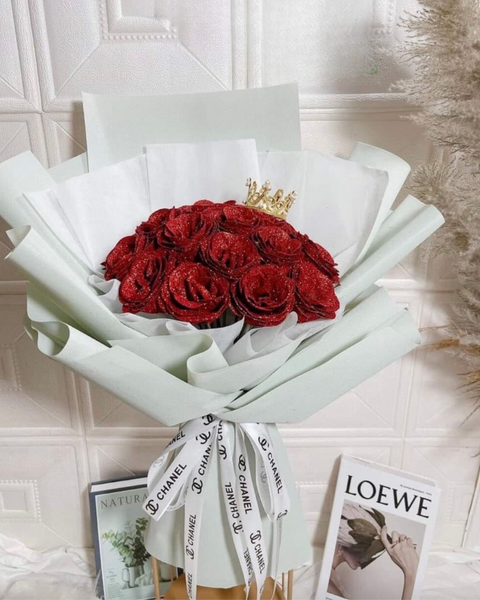 Hoa Sáp: Glitter Roses - HST27 - Bó Hoa Hồng Sáp Đỏ Kim Tuyến 15 Bông