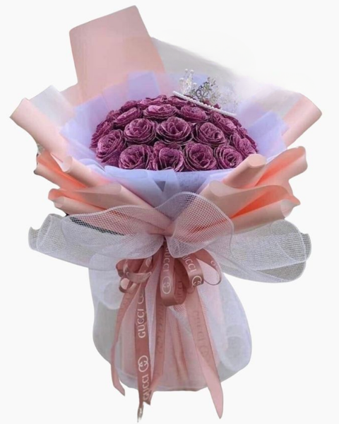 Hoa Sáp: Purple Rose - HST26 - Bó Hoa Hồng Tím Kim Tuyến 25 Bông