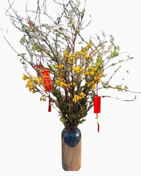 Hoa Cắm Bình: Bình Hoa Tuyết Mai Mix Thanh Liễu - HCB56 - Hoa Chưng Tết Nguyên Đán