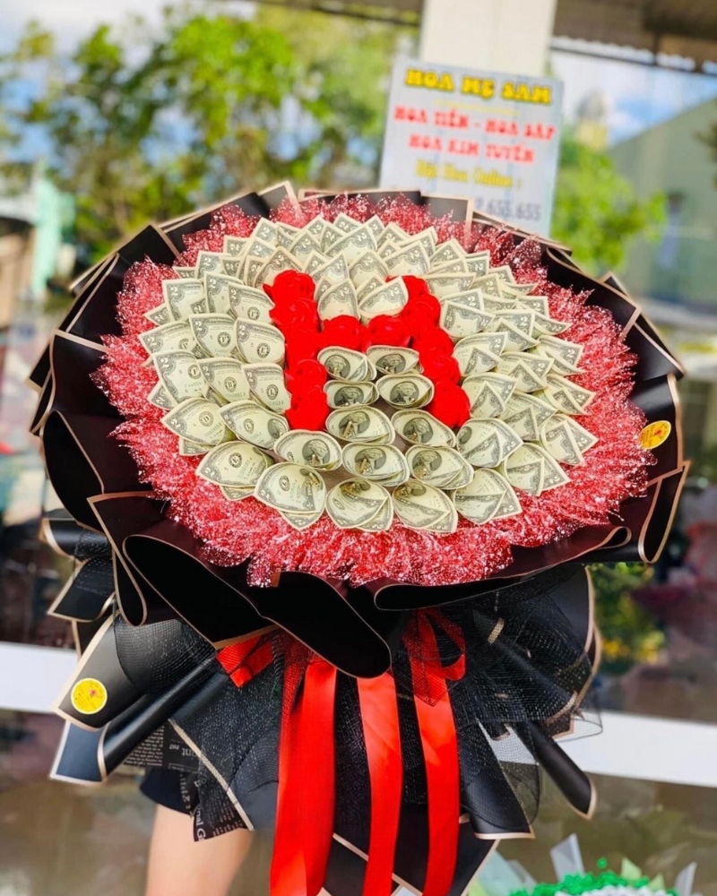  Bó Money Flowers 2 Đô Mix Hoa Hồng Sáp - BT10 