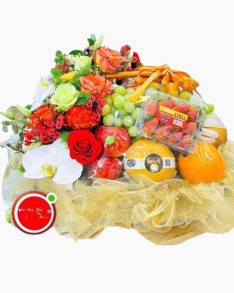 Giỏ Trái Cây: Giỏ Trái Cây Mix Hoa Tặng Đối Tác - GTC113