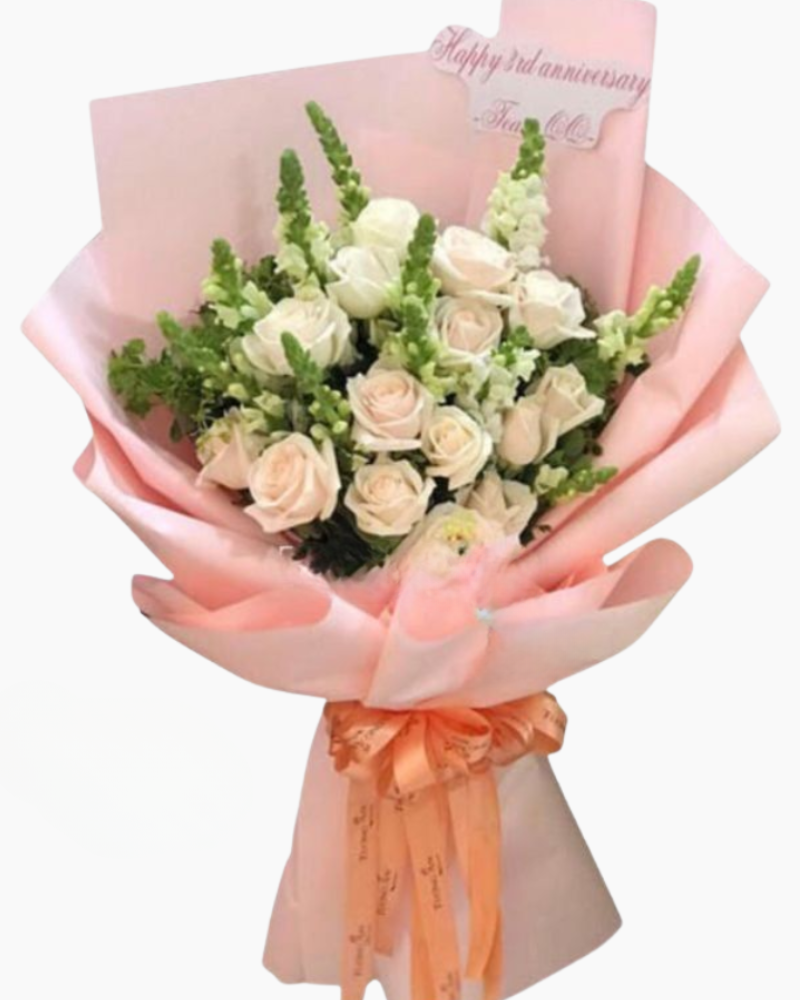 Hồng Tươi - HBD145 - Hoa Hồng 20/10 - Hoa Hồng Pastel và Hoa Mõm Sói
