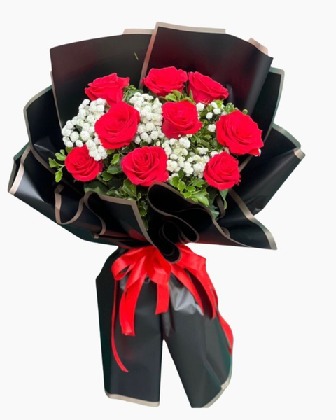 Hoa Bó Dài: Bó Hoa Hồng Đỏ 9 Hoa - HBD248 - Hoa Hồng 20/10