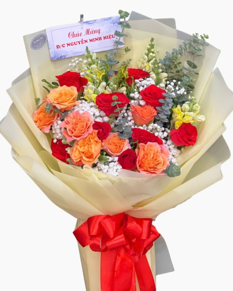 Hoa Bó Dài: Bó Hoa Hồng Nắng Trong Tim - Hoa 20/10 - HBD281