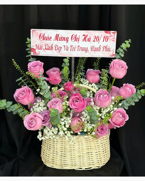 Hoa Tặng Mẹ 8/3: Giỏ Hoa Hồng Thắm - HG88