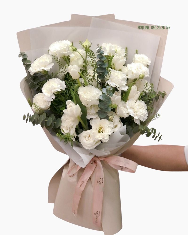 Bó Hoa Cẩm Chướng Trắng Mix Tulip - HBD233