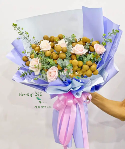 Bó Nhãn Mix Hoa Hồng Pastel