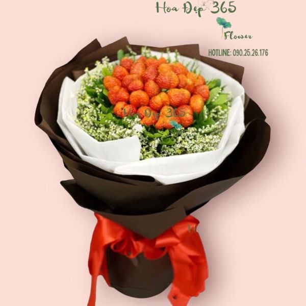 Bó Dâu Tây - TC05 - Hoa 20/10 được bó từ 25 quả dâu Đà Lạt cao cấp