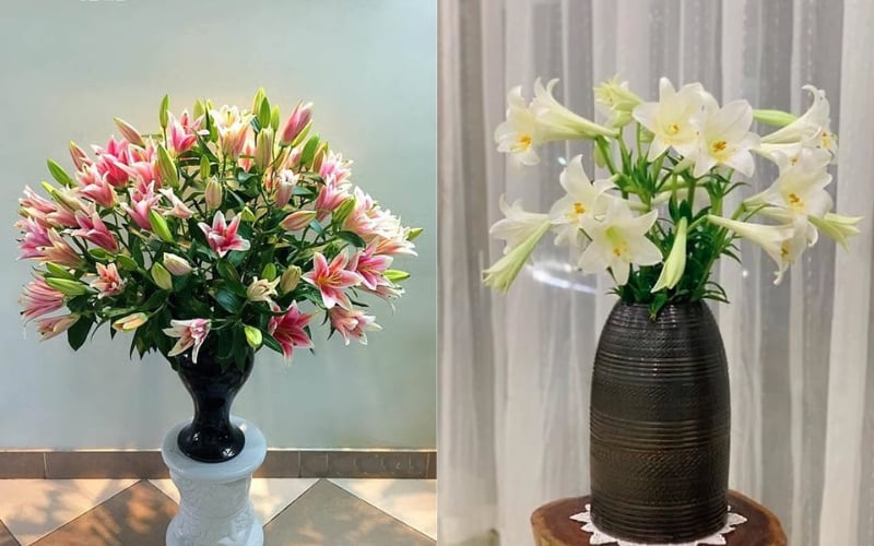 Cắm hoa ly dáng bình trụ đứng