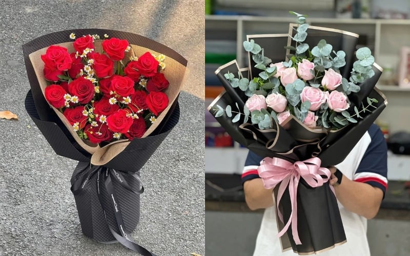Bó hoa hồng đỏ - Red Amour - HBD274 và&nbsp;Bó Hoa Hồng Pastel Cồ Thuần Khiết - HBD218