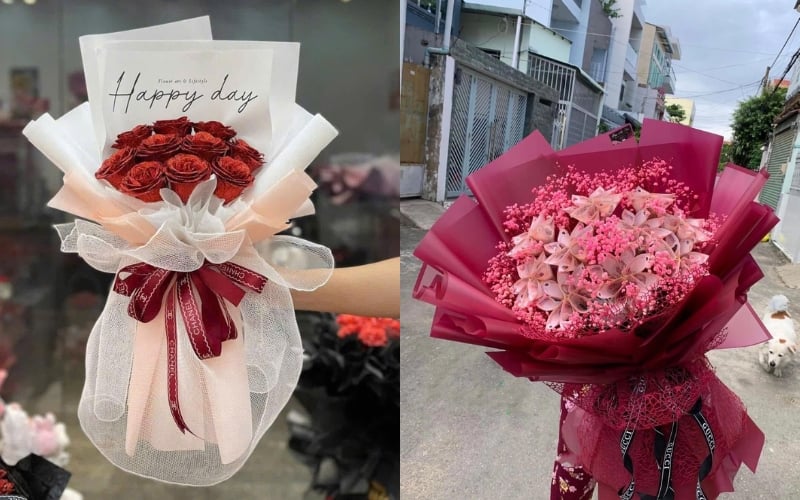 Bó Hoa Hồng Lửa Yêu - HST56 và Bó Money Flowers 50k Mix Baby Sấy - BT25 - Hoa Sinh Nhật