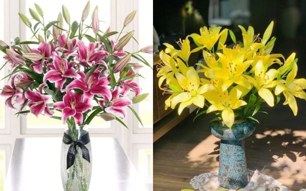 Mẫu hoa ly chưng bàn thờ phong thuỷ hút tài lộc