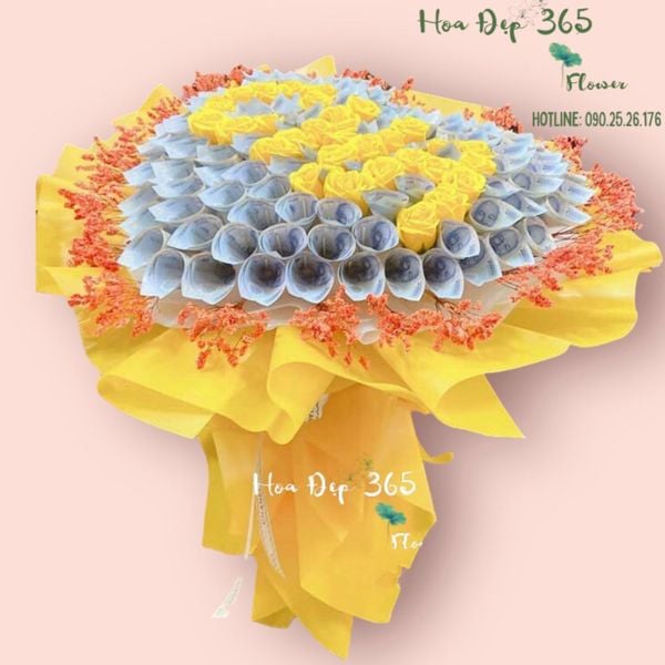Bó hoa tiền 20k mix hoa hồng sáp vàng - BT19 độc đáo tặng vợ nhân dịp 20/10