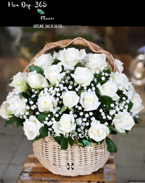 Giỏ Hoa Hồng Trắng