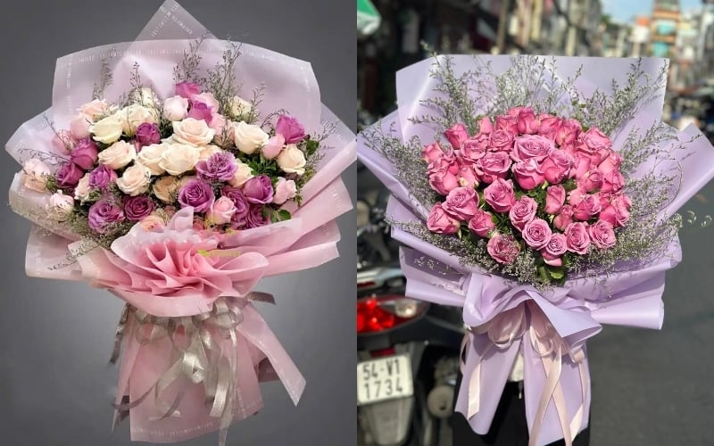 Mẫu bó hoa tím mộng mơ cực lãng mạn và sang chảnh để tặng người yêu và vợ