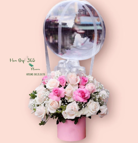 Hộp hoa bong bóng mix hồng pastel