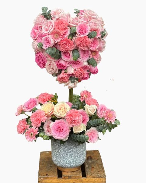 Hoa Cắm Bình: Pink Tone Heart Vase Gift for Female Boss - HCB64