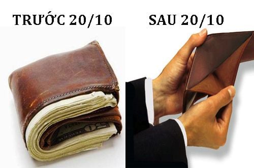 Hình ảnh ví tiền trước và sau 20/10 hài hước của các đấng mày râu