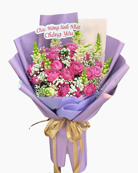 Hoa Bó Dài: Bó Hoa Hồng Mây Hồng Nhẹ - 20/10 - HBD283