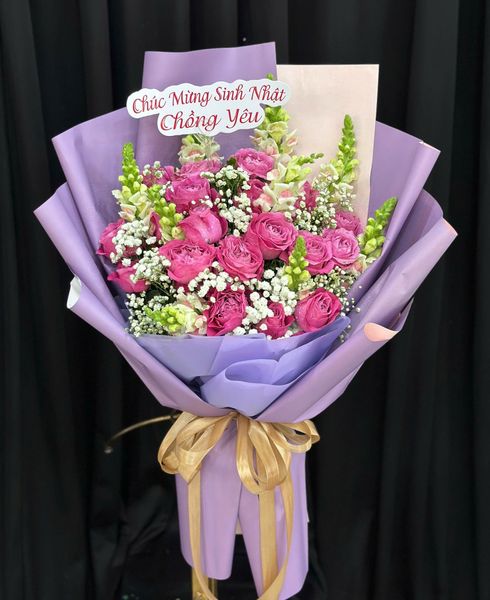 Hoa Bó Dài: Bó Hoa Hồng Mây Hồng Nhẹ - 20/10 - HBD283