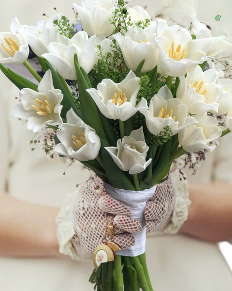 Hoa Cưới: Bó Hoa Cưới Cầm Tay Tulip Trắng - HC29