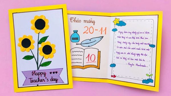 Cách tự làm thiệp mừng 20/11 đơn giản bằng giấy bìa cứng màu (Nguồn: Internet)