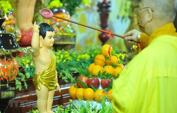 Nghi lễ tắm Phật đầy trang trọng trong mỗi dịp lễ Phật Đản.