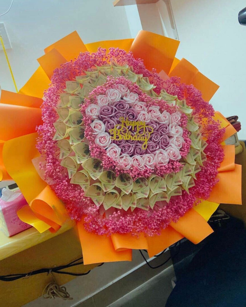 Hoa 8/3: Bó Hoa Tiền 10k Mix Baby Sấy - BT08 - Hoa 8/3