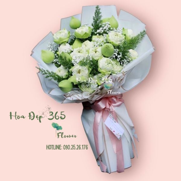 bó hoa sen trắng
