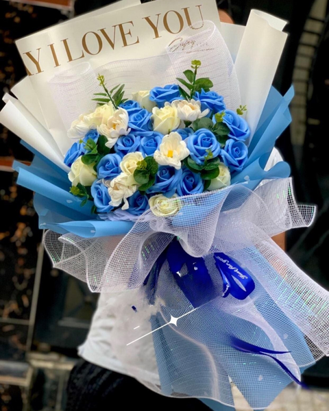  Blue and White Bouquet - HST07 - Hoa Hồng Sáp Thơm Đẹp 