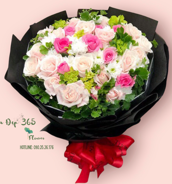 Bó Hoa Hồng Dâu Mix Pastel
