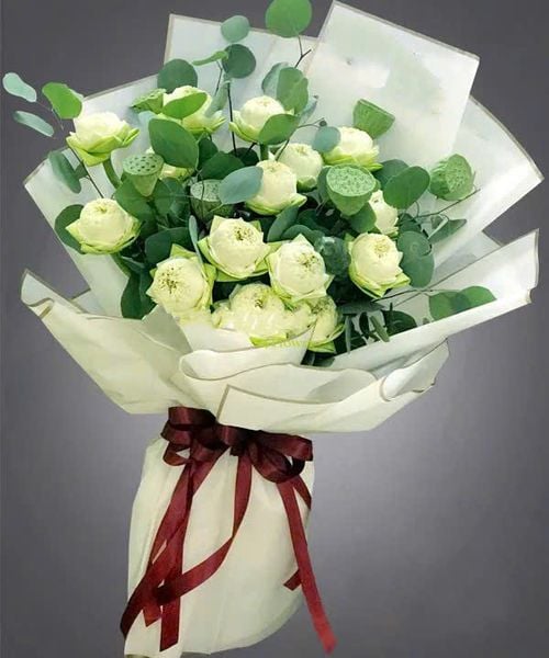 Hoa Bó Dài: Bó Hoa Sen Trắng - HBD118