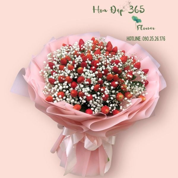 Bó hoa dâu tây mix hoa baby tặng dịp 14/2