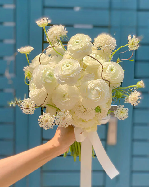 Hoa Cưới: Bó Wedding Flowers Cầm Tay Mao Lương Trắng - HC47