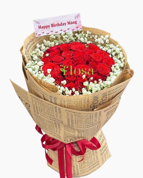 Hoa Bó Tròn: Bó Hoa Hồng Nồng Cháy-HBT97