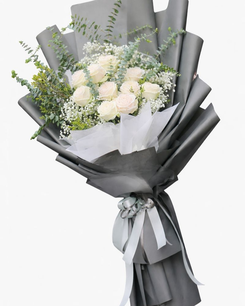 Hoa Bó Dài: White Roses - HBD09 - Hoa 8/3