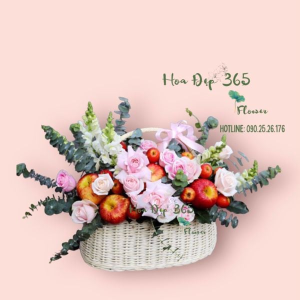 Giỏ hoa hồng mix trái cây