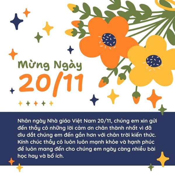 Thiệp chúc mừng ngày Nhà giáo Việt Nam rực rỡ với sắc vàng cam (Nguồn: Internet)