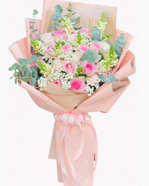 Hoa Bó Dài: Bó Hoa Hồng Phấn - HBD317