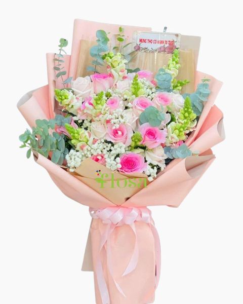 Hoa Bó Dài: Bó Hoa Sắc Hồng Tinh Khôi-HBD323