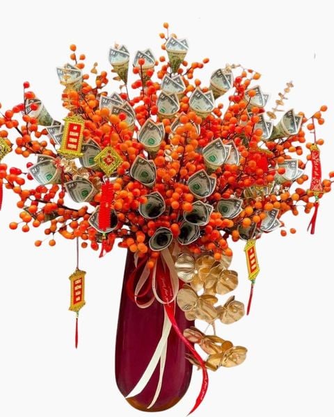 Hoa Tiền: Bình Hoa Tiền Thần Tài - BT40 - Hoa Trưng Tết