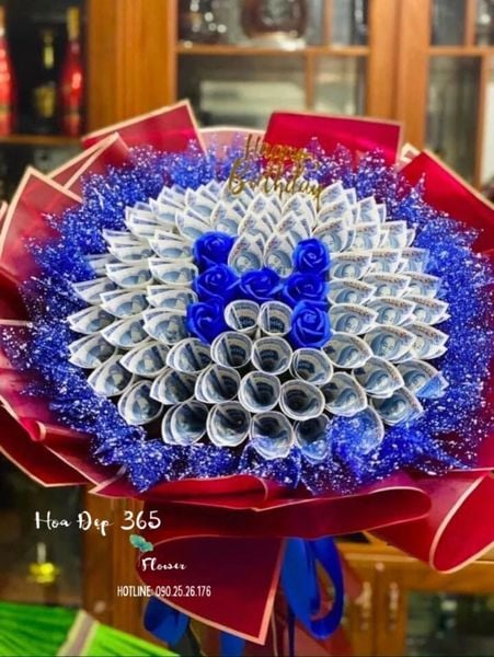 Bó hoa tiền 5k mix 11 hoa sáp kim tuyến