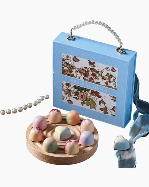 Hộp Chocolate: Hộp Chocolate Hoa Xanh Quai Xách Ngọc Trai - HCCL10 - Quà Tặng 14/2