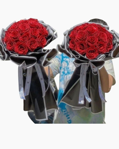 Hoa Sáp: Bó Hoa 15 Hoa Hồng Đỏ Sáp Kim Tuyến - HST30