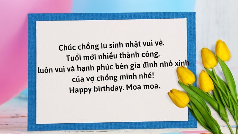 Thiệp hoa tulip chúc mừng sinh nhật chồng đáng yêu