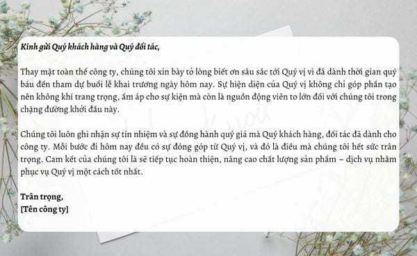 Lời cảm ơn tham dự khai trương cho công ty