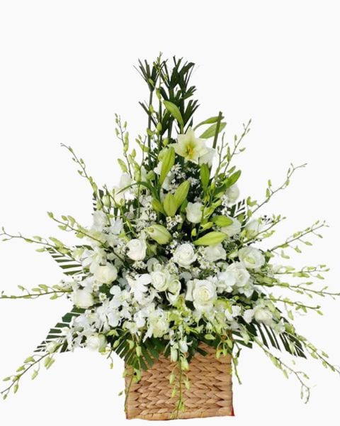 Hoa Màu Trắng: Giỏ Hoa Viếng Dearly Remembered - HTL10