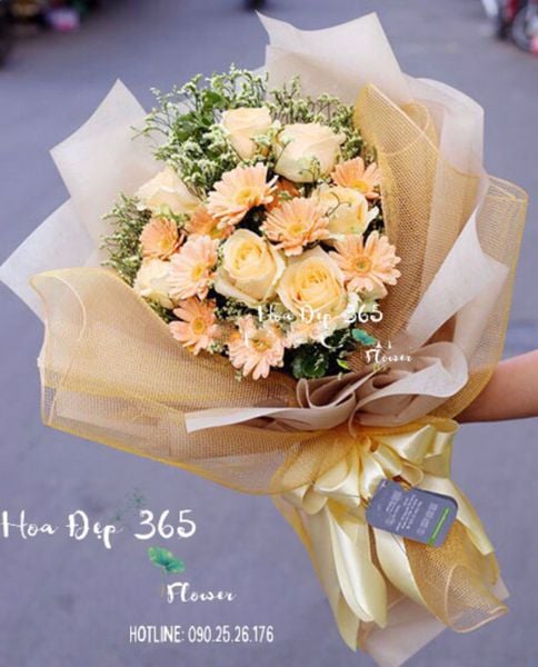 Bó Hoa Đồng Tiền Mix Hoa Hồng