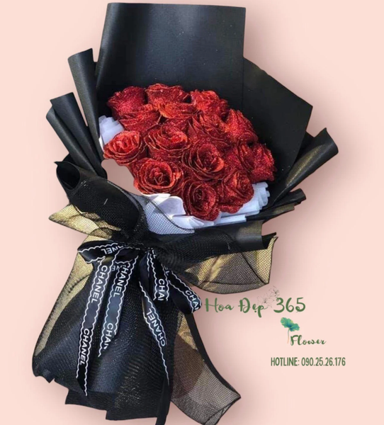 Bó hoa hồng sáp kim tuyến
